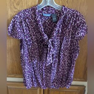 Hillard & Hanson Purple & Pink Leopard Print Women's Top
